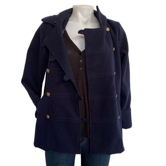 XinyuFushi Pea Coat Blue Jacket Gold Button Women's Coat Size Small - Picture 4 of 11